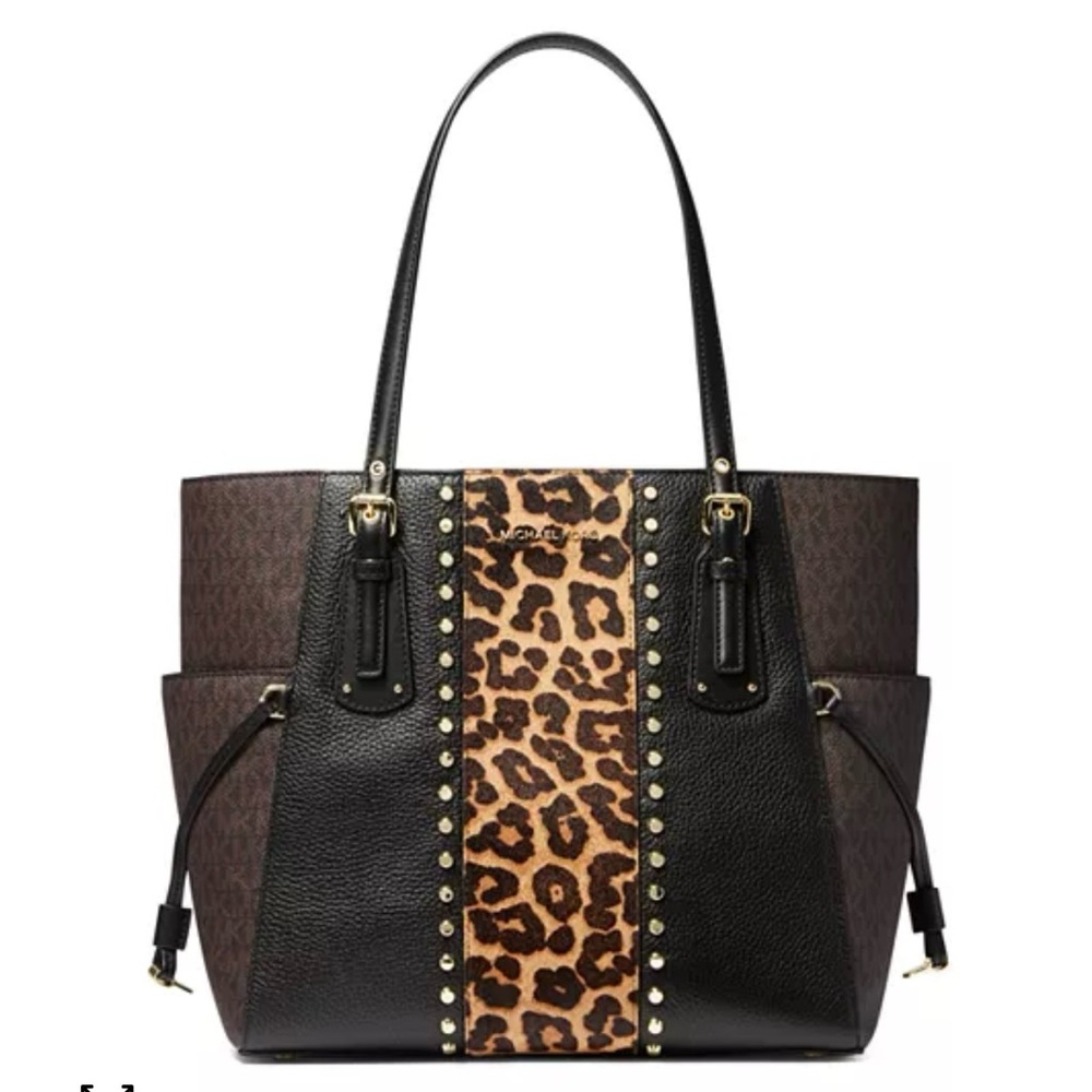 Michael Kors Black and Brown Leopard Tote